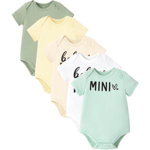 PATPAT Baby Bodysuits Supersoft Bamboo Viscose - Short Sleeve Boys and Girls - Newborn Infant Unisex Clothes Pack (0-3 Months, Mini Me)