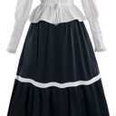 Edwardian Dress for Women 1900s Long Sleeve Victorian Two-piece Shirt Skirt Suit, XL