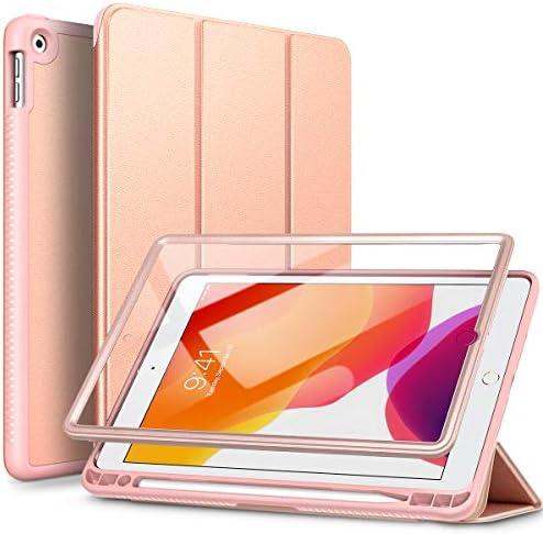 SURITCH for iPad 9th/8th/7th Generation, iPad 10.2 Case, [Built in Screen Protector] [Pencil Holder] Lightweight Leather Case Smart Cover and Magnetic Trifold Stand for iPad 2021/2020/2019(Rose Gold)