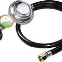 2 ft Rubber Propane Regulator Hose with Pressure Gauge, for Outdoor Camping Heating or Outdoor BBQ Equipment, Burner Stoves, Gas Heaters, Forced Air Heaters, Blackstone Grills