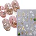 2 x 5D Embossed Christmas Nail Art Stickers 2 Sheets Self Adhesive Christmas Snowflake Nail Decals Gold Xmas Tree Lamp Ball Christmas Nail Art Supplies for Women Girls Christmas Nail Decorations