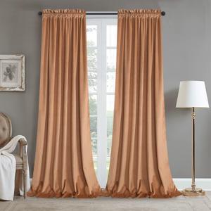 Roslynwood Peach Nursery Sunlight Velvet Curtains - Elegant Interior Decoration Large Window Blackout Velvet Drapes for Living Room, 52" x 84" Long, Peach, 2 Panels
