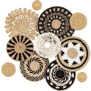 Tatuo 11 Pcs Boho Wall Basket Decor Decorative Bulrush Woven Basket Wall Decor Art Round Farmhouse Hanging Baskets for Kitchen Rustic Home Summer Decorations, Multi Sizes(Boho)