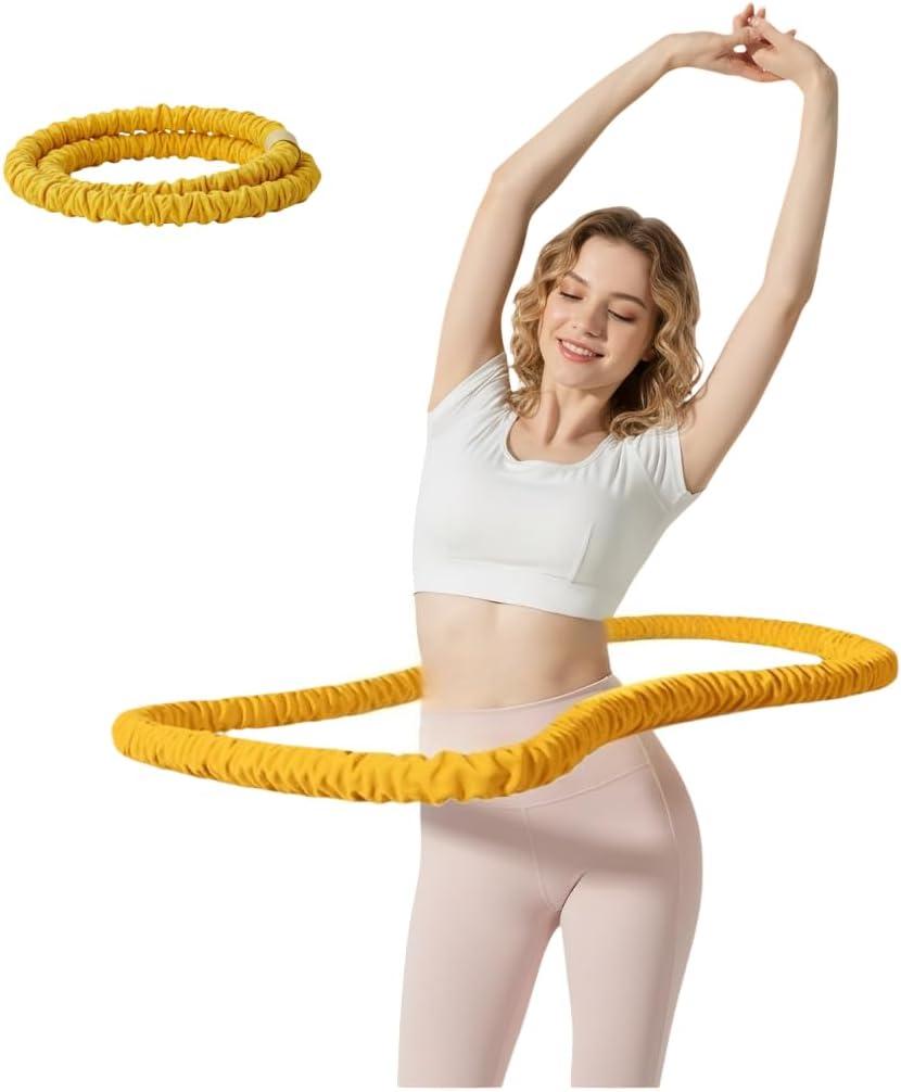 Upgraded 3.3lb Soft Spring Weighted Hoop for Adults – Foldable, Quiet, Pain-Free Exercise & Fitness Hoop for Weight Loss, Home & Travel Workouts (Yellow)