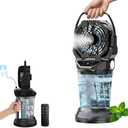 2026 New Portable Misting Fan with 30000mAh Rechargeable Battery, 120Â° Auto Oscillating Battery Powered Fan, 4 Speeds Spray Fan with LED ambient light for Camping, Patio, Outdoor, Travel (Black)