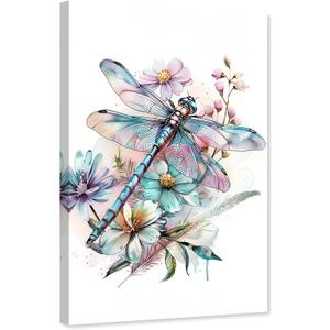 ARTZGX Dragonfly Canvas Wall Art for Bathroom Watercolor Dragonfly Pictures Wall Decor Home Painting Framed (16.00" x 24.00")