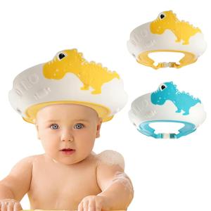 FUNUPUP 2 Pack Adjustable Toddler Hair Washing Bathing Cap Shield Baby Shower Visor Shampoo Cap Protect Baby Eyes (Dinosaur) (Yellow and Blue Dinosaur)