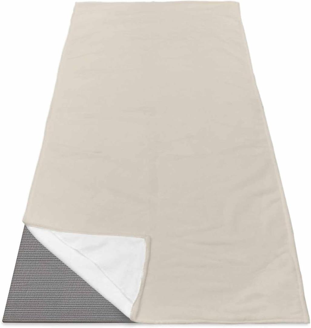 DecorLovee Yoga Mat Towel for Hot Yoga, Ivory White Absorb Sweat Microfiber Yoga Towel Non Slip Yoga Mat Towel with 4 Corner Pockets for Bikram, Pilates, Modern Pure Ivory White 26" Wx70 L