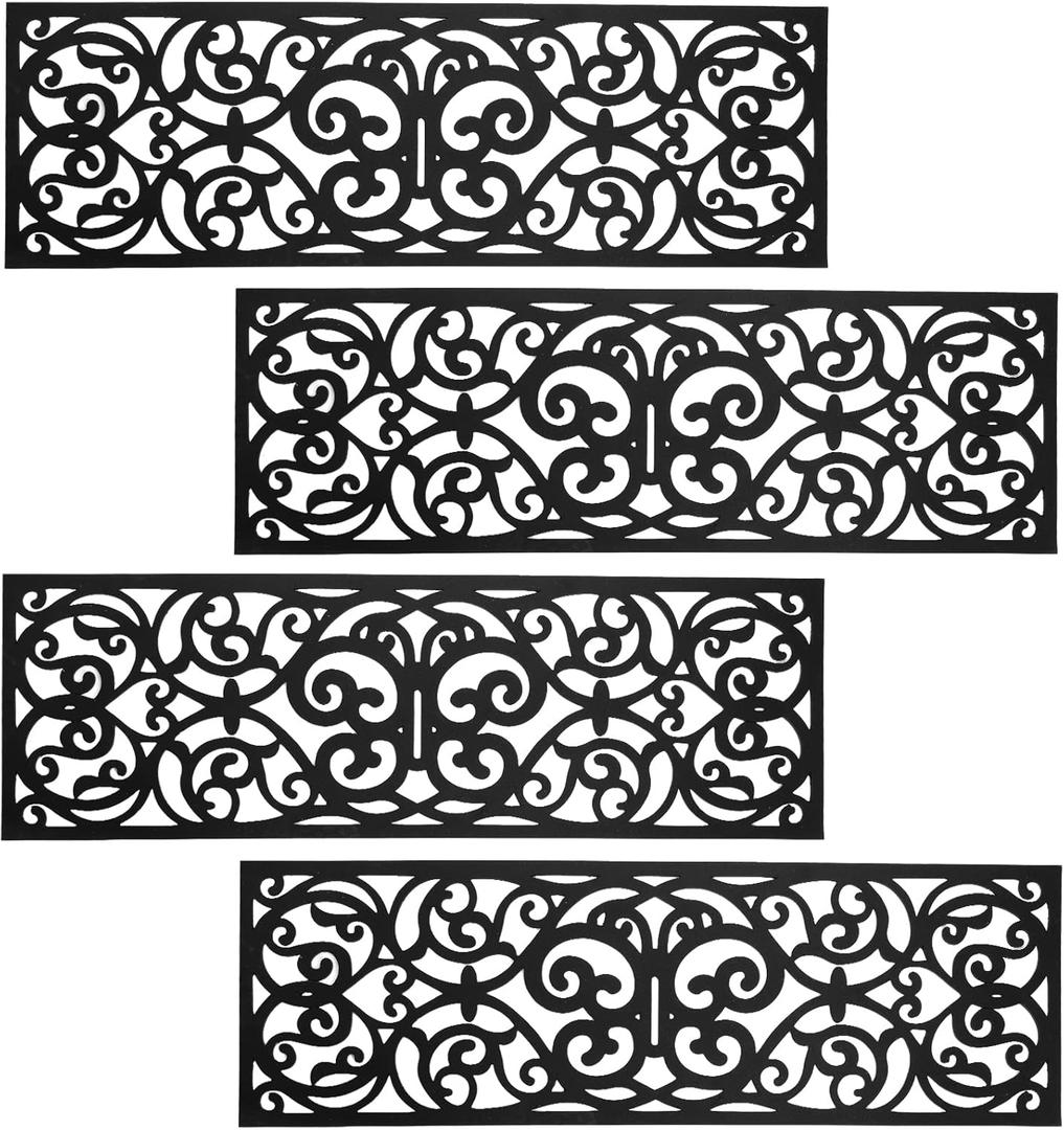 Hedume 4 Pack Rubber Stair Mats, Non Slip Stair Treads Mat, Rubber Scroll Doormat for Outdoor, Indoor, Entrance, Stairs (29" x 9.5")