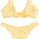 ZAFUL Women's Tie Back Padded High Cut Bralette Bikini Set 2 Piece Swimsuit | Crisscross Back Self Tie, Adjustable Straps, Bathing suit for women, Classic Coverage, Removable Soft Cups, Beach Vacation (Yellow, S)