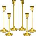 Candle Holder Gold Taper Candlestick Holders - Table Dcor Brass Golden Pillar Candle Sticks Holder Set of 6, Antique Fireplace Decor Tapered Bulk Candelabra for Wedding, Christmas