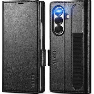 TUCCH Case Wallet for Galaxy Z Fold 7, Shockproof Magnetic Folio with [Kickstand] [RFID Blocking] 4 Card Slots, PU Leather PC Cover Compatible with Galaxy Z Fold 7 (8.0") 2025, Black (Textured)
