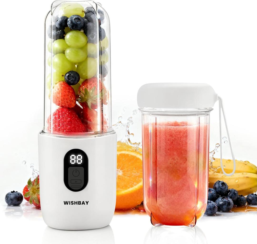Portable Blender, Personal Blender for Shakes and Smoothies, Portable Juicer with 16 Blades, Small Mini Juicer with Extra Handle Lid for Travel, Sport, Office, Camping and Outgoing (16.9 oz)