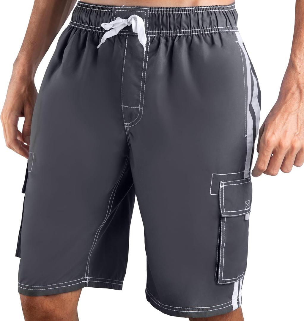 Kanu Surf Men's Barracuda Swim Trunks, 9" Inseam (Regular & Extended Sizes) (Large, Charcoal)