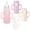 KingKam 4 Pack Silicone Sleeves for Dr. Brown's Glass Baby Bottles, Drop Protection Bottle Sleeves with Handles, Compatible with Dr. Brown's Anti-Colic Options+ Narrow Glass Baby Bottles, 8 oz/250 mL (Pink + Purple + White + Beige 8OZ)