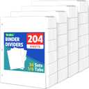 204 Pcs Binder Dividers with Tabs, 1/6 Cut Tabs, Dividers for 3 Ring Binder, Blank Write On Binder Dividers in 6 Tab Sets, Letter Size, 204 Dividers, 34 Sets, White