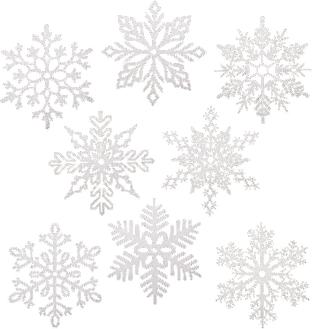 24 Pcs Large Snowflakes Extra Large Outdoor Christmas Ornaments 12 Glittered Snowflakes Decorations Oversized Christmas Tree Ornaments Winter Indoor Outdoor Window Hanging Decorations (White)
