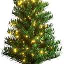 Pre-lit Artificial Mini Christmas Tree, 2ft Tipped Pine Artificial Christmas Tree, Includes 50 Led Warm Lights, Seasonal Indoor Home Decor with Decorative Burlap Base (Green)