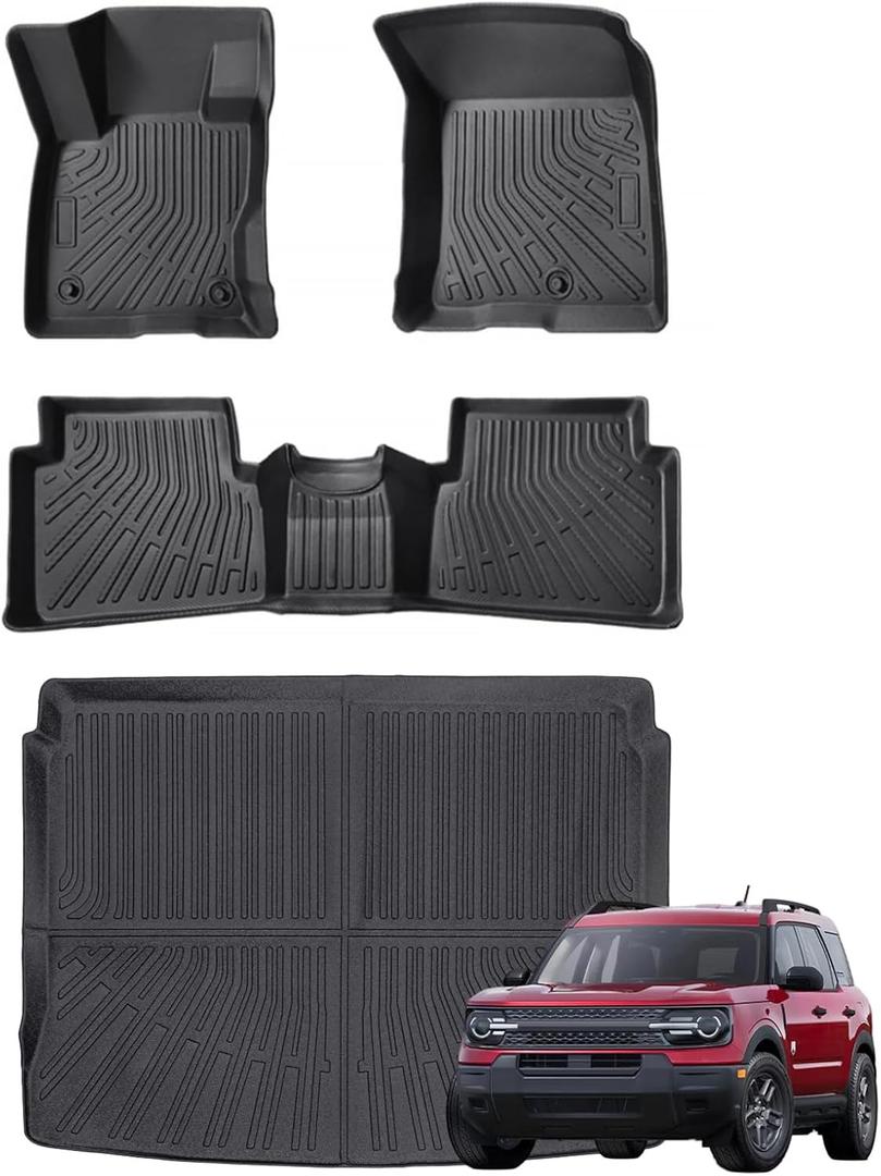 Joruoo-Floor Mats & Cargo Liner for 2021-2026 Ford Bronco Sport, TPE Car Floor Mats All-Weather Waterproof Heavy Duty Floor Liners Custom Fit for Bronco Sport Accessories