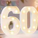 Pooqla Decorative Led Light Up Number Letters, White Plastic Marquee Number Lights Sign for 60th Birthday Party Wedding Decor Battery Operated Number (60) (8.86 in)