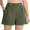 Belle Poque Linen Shorts for Women Summer Casual Shorts Green High Waisted Shorts Dress Shorts Tailored Shorts S
