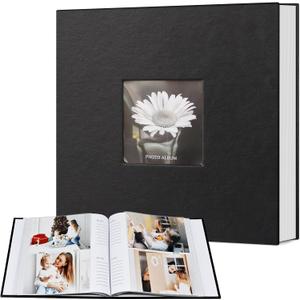 Popotop Photo Album 4x6 200 Photos with Writing Space, Leather Cover Album with Display Picture Window, Photo Book for Wedding Family Baby Gift (Classic Black)