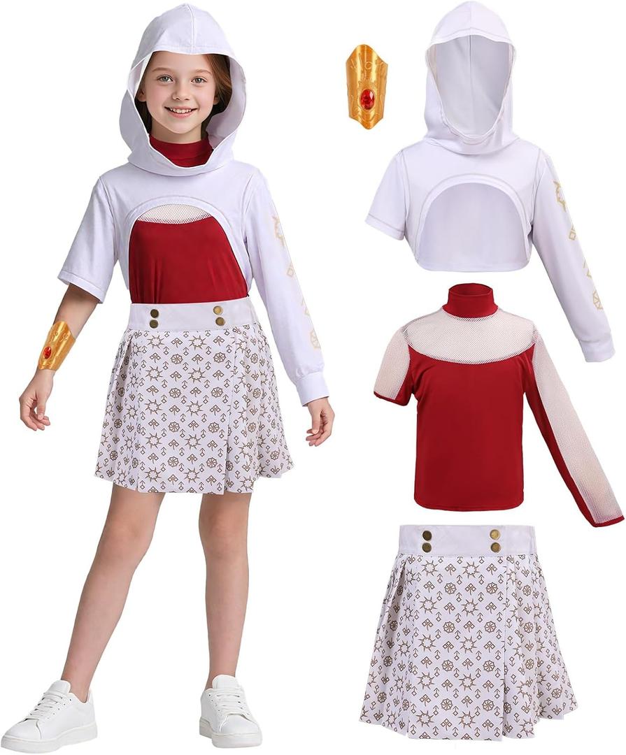 4PCS Girls Zombies Costume, Cheerleader Dance Dress with Mesh Top Skirt Bracelet Halloween Cosplay Outfit For Kids (XXLarge-160)