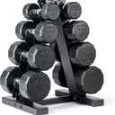CAP Rubber Coated Hex Dumbbell Set with Storage Rack | 100–210 lb Options, Space-Saving Vertical Compact Storage for Home Gym Strength Training