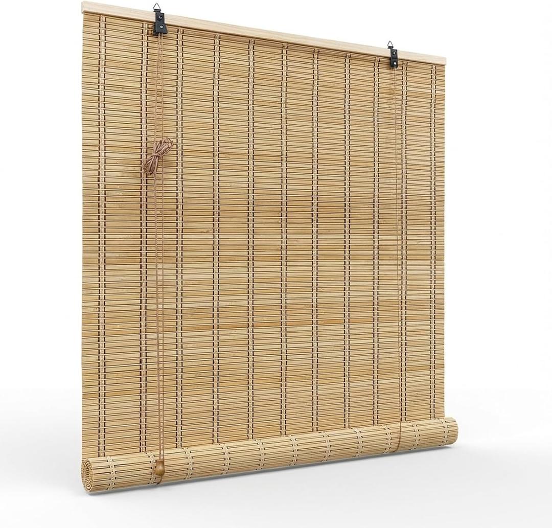 Bamboo Blinds for Interior Windows, Custom Bamboo Shades for Indoor Windows, Light Filtering, Easy to Install, Bambo Roll Up Blinds for Outdoor Patio, Decks, Porch, Backyards