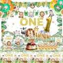 177 PCS Wild One Birthday Decorations, Jungle Adventure Birthday Decorations Include Animal Plates, Napkins, Tablecloth, Backdrop and Other Supplies Suitable for Baby Party, Can Serve 20 Guests