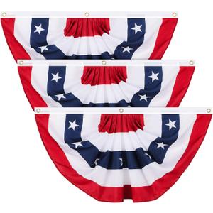 Tatuo Patriotic Decorations, 4th of July Pleated Fan Flags American Us Bunting Flag Stars and Stripes Banner for Independence Day Memorial Day and Labour Day(3 Pieces, 3 x 6 feet)