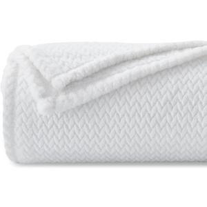 NEWCOSPLAY Super Soft Throw Blanket White Premium Silky Flannel Fleece Leaves Pattern Lightweight Bed Blanket All Season Use (White, Throw(50"x60"))