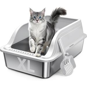 High-Sided Stainless Steel XL Cat Litter Box for Cats