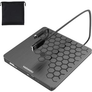 External CD DVD Drive, 0.5 Ultra Slim USB 3.0 Type-C DVD Player, CD DVD+/-RW Optical Drive, Portable DVD CD Burner Reader Writer Recorder for Laptop, Desktop, Mac, Windows 11/10/8/7, Linux, Black