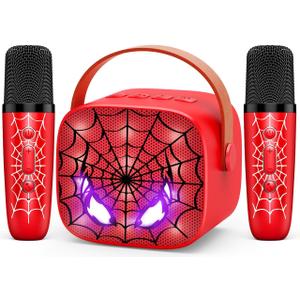 Mini Karaoke Machine Toys Gifts: Kids Toys Birthday Gifts for 4 5 6 7 8 9 Years Old Girl Boy LED Portable Bluetooth Speaker with 2 Wireless Microphone Girl Boy Kid Adult Gift Age 3-12+ (Red)