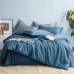 MILDLY 100% Long-Staple Cotton Duvet Cover Set King Size Teal Blue Comforter Cover Sets Ultra Soft Bedding Set 3 PCS with Zipper Closure & Corner Tie (No Comforter) (King(90"x104"))