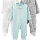 Simple Joys by Carter's Baby 3-Pack Neutral Sleep and Play (Green Stripe/Grey Lion/White Stars)