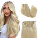 Clip in Hair Extensions Real Human Hair #60 Platinum Blonde Human Hair Extensions Long Straight 22 Inch Fine Real Remy Hair Blonde Clip in Extension 70Grams Per Pack