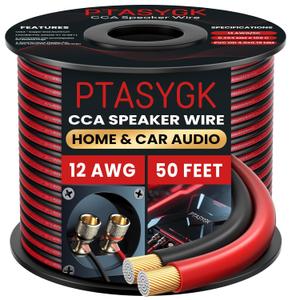 12 Gauge Speaker Wire 50 Feet - 2 Conductor CCA Clear Audio Speaker Cable for Home Theater & Car Stereo with 1FT Markings