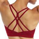 RUNNING GIRL Strappy Sports Bra for Women Sexy Crisscross Back Light Support Yoga Bra with Removable Cups Wine Red, Size L