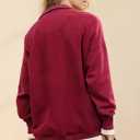 ebossy Women's Fashion V Neck Snap Button Long Sleeve Casual Loose Pullover Sweatshirt Activewear (Red, L)
