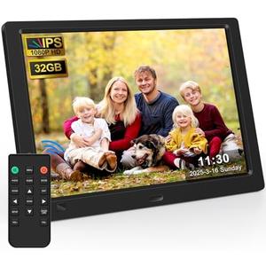 10.1 Inch Digital Picture Frame with 32GB USB Flash Drive, KECAG 1920x1080 HD IPS Screen Digital Photo Frame, Motion Sensor, Video, Music, Share Moments via SD Card or USB, with Remote Control