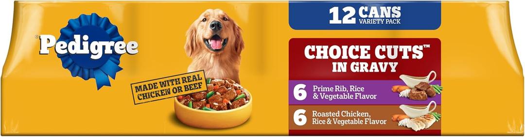 Pedigree Wet Dog Food, Choice Cuts Adult Canned Dog Food Variety Pack, 13.2 oz. Cans, 12 Count (EXP 02/02/26)