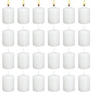 White Votive Candles Long Burn Time Unscented Candles Votives Bulk Pack of 24 Small Pillar Candles