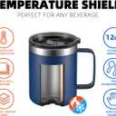 12oz Stainless Steel Insulated Coffee Mug with Handle, Double Wall Vacuum Travel Mug, Tumbler Cup with Sliding Lid, Navy
