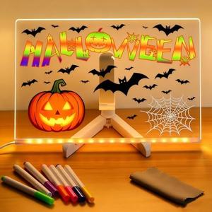 RUMONZS Led Note Board with Colors Up Acrylic Message Board Glowing Acrylic Dry Erase Board, Led Boards to Write On with Light up Stand 15.7''x11.8'' with 7 Colors Pen Easy to Clean Drawing Board