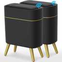 Yatmung 2 Pack - Automatic Bathroom Garbage Can with Lid 2.5 Gal Smart Bathroom Garbage Can Automatic Touchless - Bedroom, Office, Kitchen, Living Room - Motion Sensor Garbage Can - Black with Gold Legs