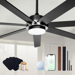 72" Black Smart Ceiling Fan with Light and Remote via WIFI Alexa APP Control,6 Speed Quiet DC Motor,Dimmable,7 Wood Blades Indoor Outdoor Ceiling Fans for Patios or Bedroom (Black Brushed Nickel & Walnut)