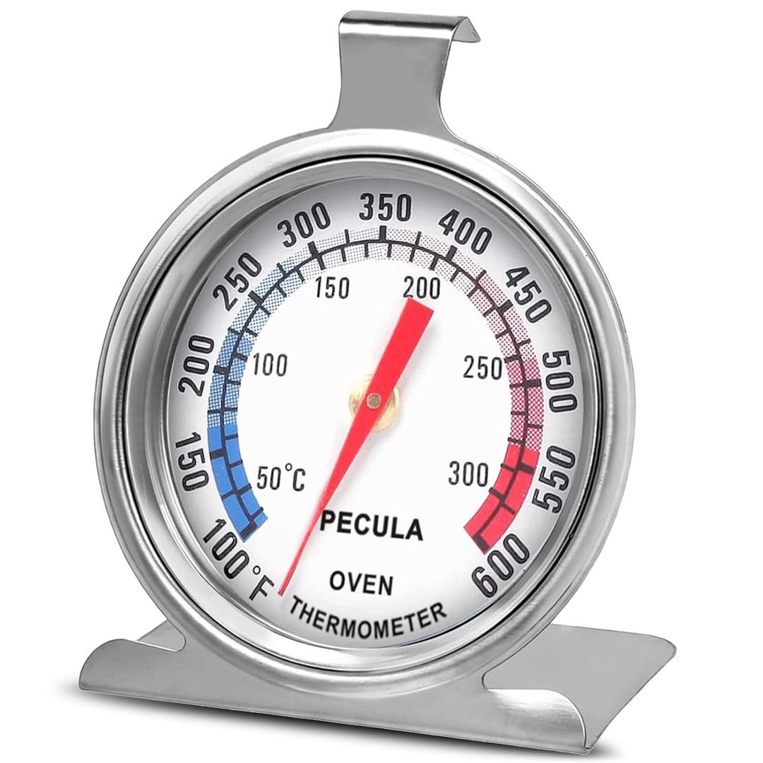 Stainless Steel Oven Thermometer 50-300C/100-600F, Analog Instant Read, Battery-Free Kitchen Cooking Thermometer, Hook & Stand Design Food Thermometer for Oven, Grill, Smoker, Fryer (1Pack)