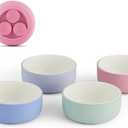 Elk and Friends Kids Porcelain Bowls with Silicone Suction Sleeves | Suitable for Babies/Toddlers | Microwave & Dishwasher Safe | Stay Put Dinnerware | Snack Dishes | 4 Pack (Lilac/Misty Blue/Sage/Blush)